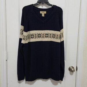 Vtg Fargo Mens XL Fair Isle Sweater Pullover Longsleeve Blue V-neck Navy